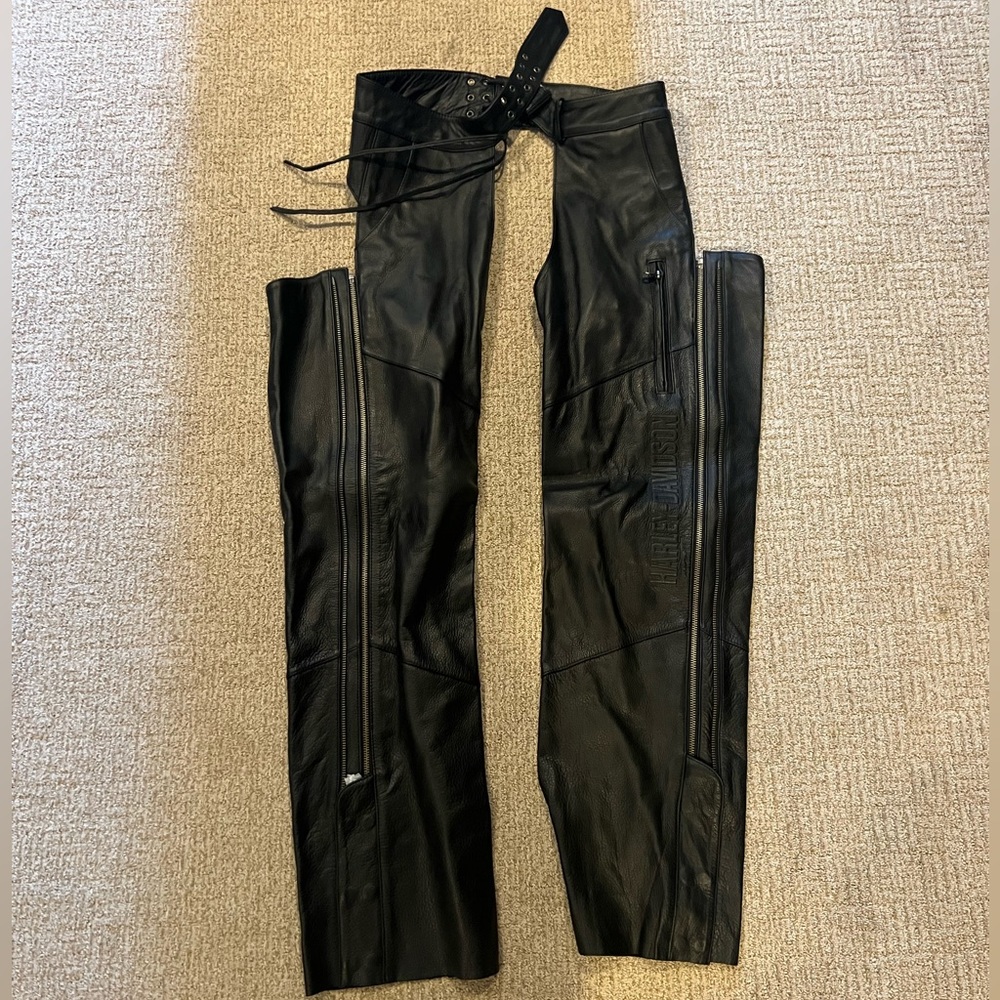 New Harley Davidson Genuine Leather Black Motorcycle Chaps Pants XL